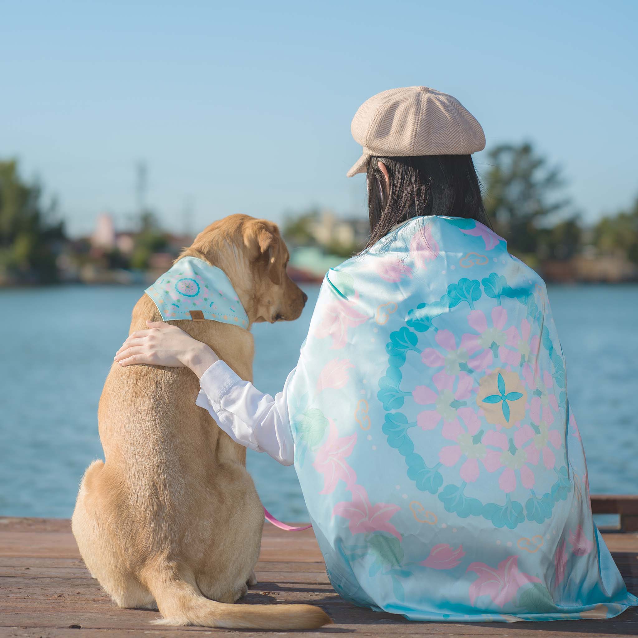 MemoCool Pet - Blooming Lily Collection - Pet Bandana - Human Silk Scarf - Paired Style