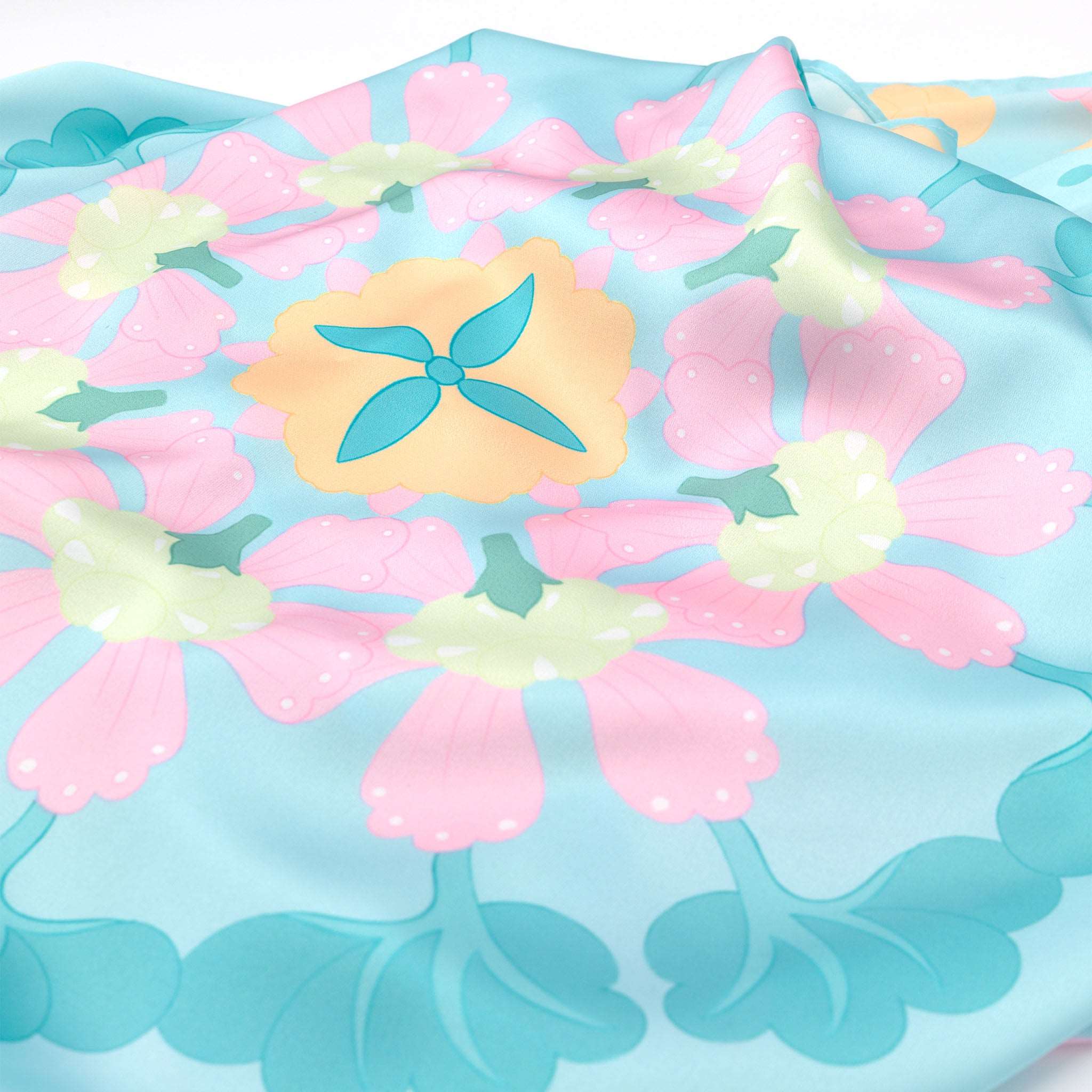 MemoCool Pet - Blooming Lily Pink Blue Human Silk Scarf - Design Detail