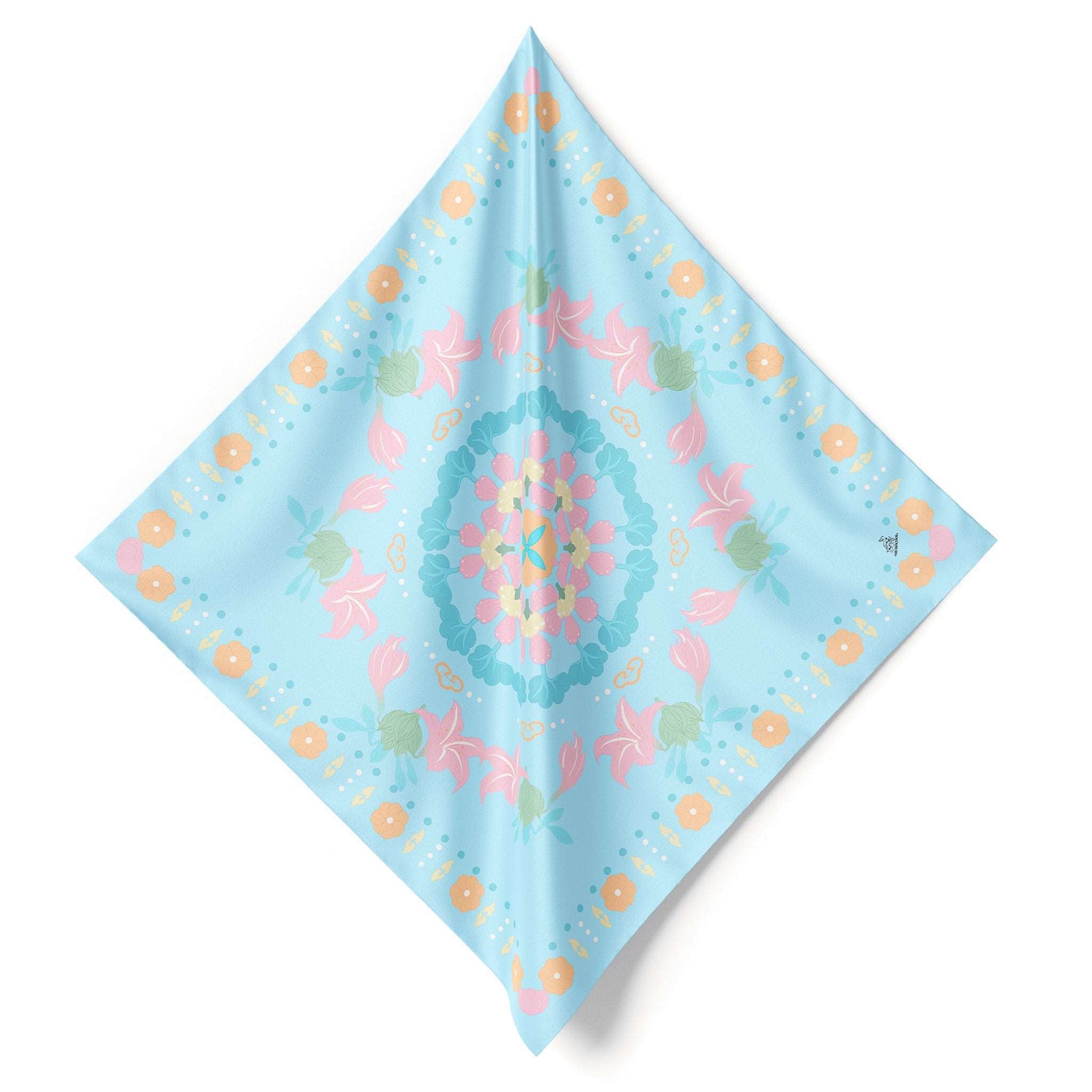 MemoCool Pet - Blooming Lily Pink Blue Human Silk Scarf - Static Design