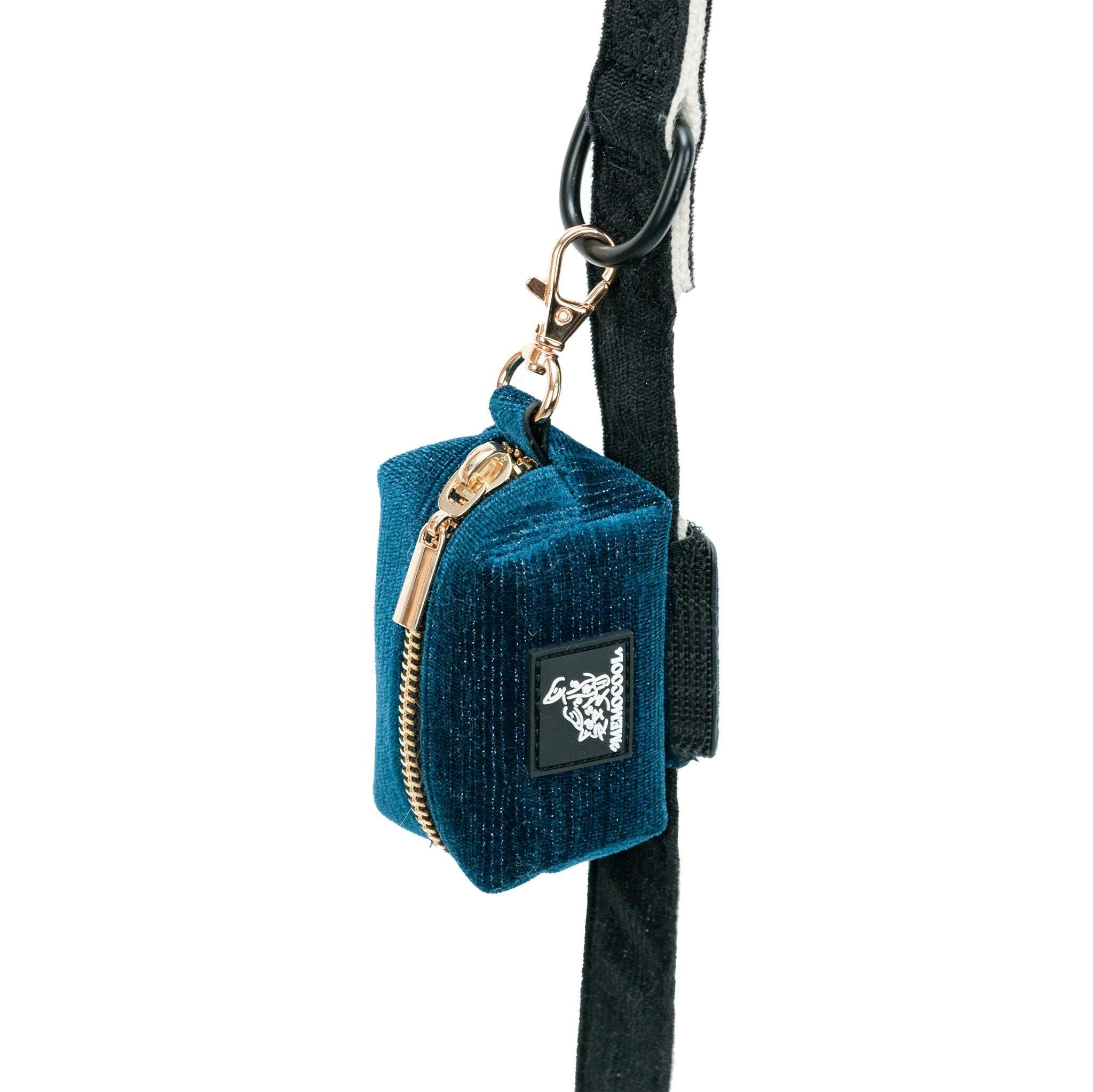 MemoCool Pet - Golden Classics Collection - Velvet Blue Poop Bag Holder - No Dangle Design with Metal Clip