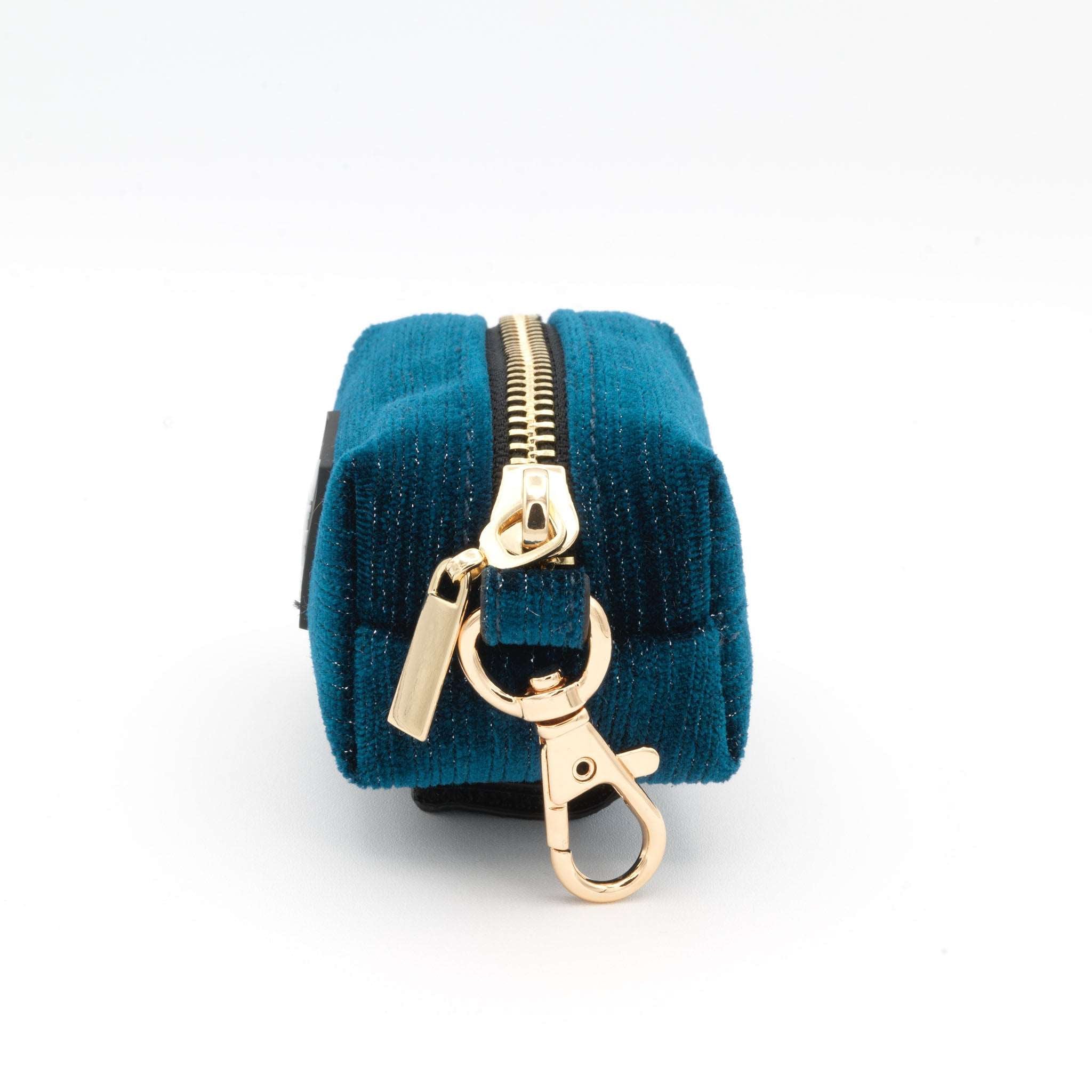 MemoCool Pet - Golden Classics Collection - Velvet Blue Poop Bag Holder - Side View