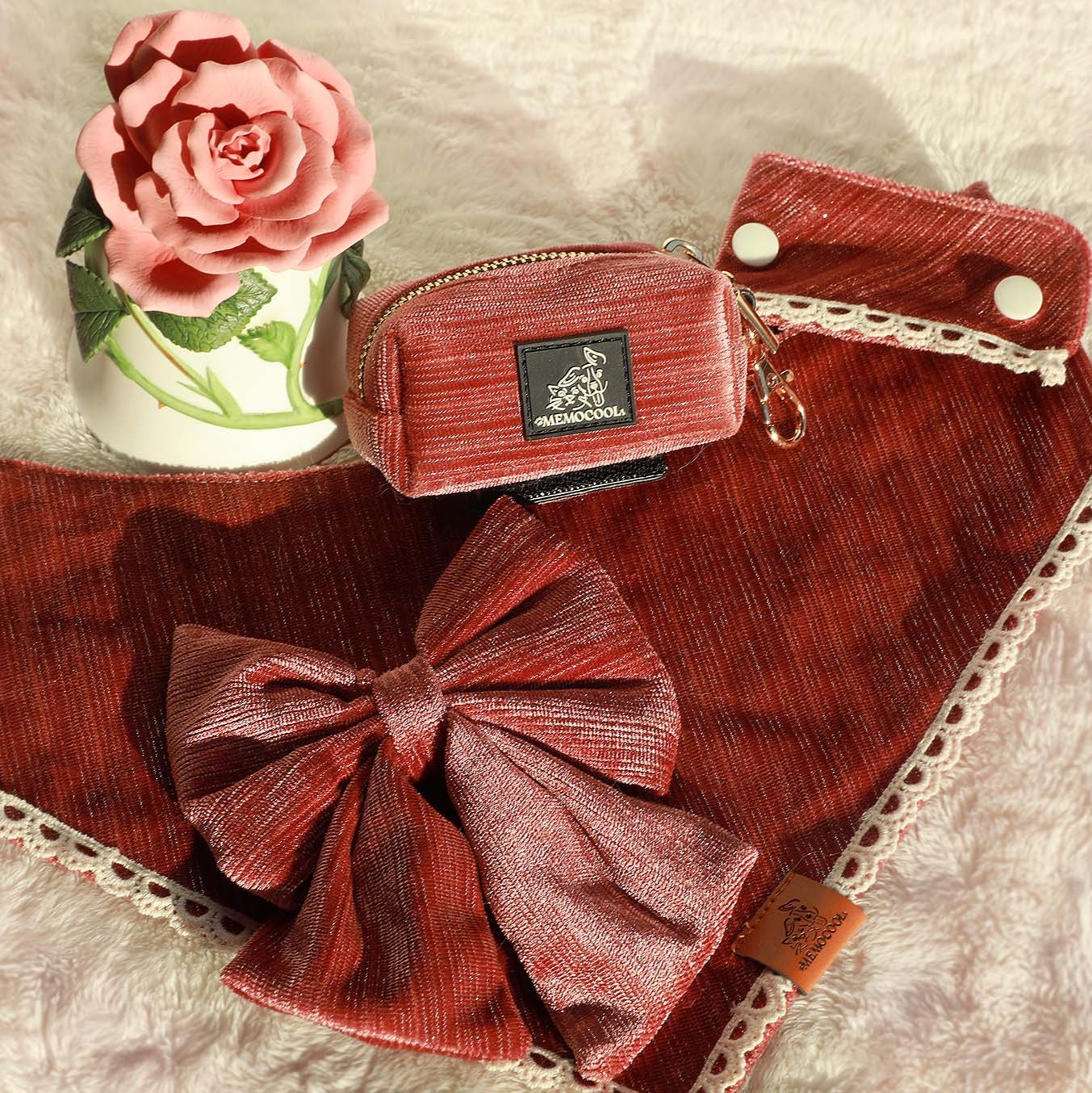 MemoCool Pet - Golden Classics Collection - Velvet Red Style & Match Bundle - Pet Bandana - Bow Tie - Home Page