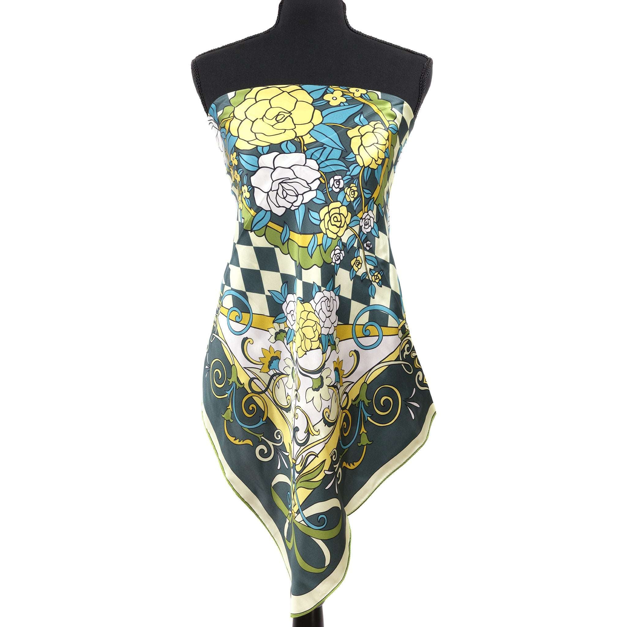 MemoCool Pet - The Gardenia Collection - Green Human Silk Scarf - Natural Mulberry and polyester Silk