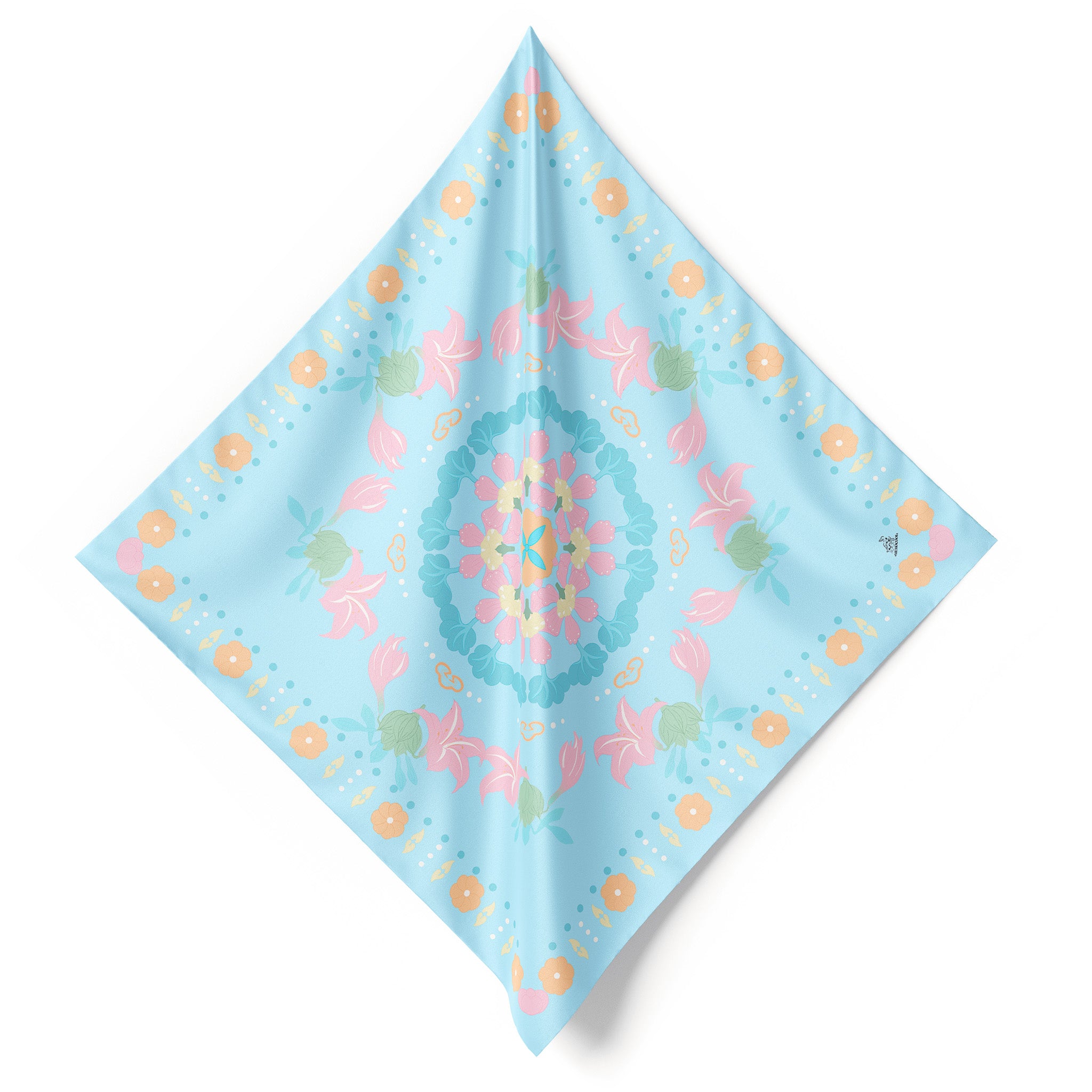 Blooming Lily Pink Blue Human Silk Scarf