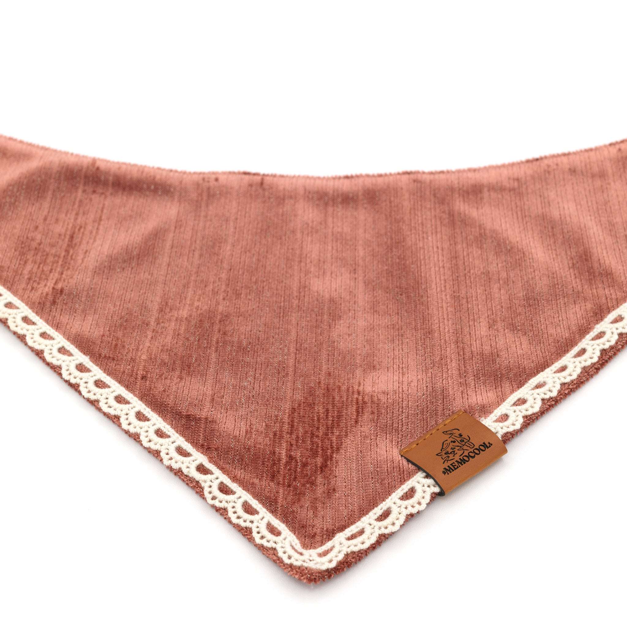MemoCool Pet - Golden Classics Collection Velvet Red Pet Bandana detail - glowing texture, detailed lace