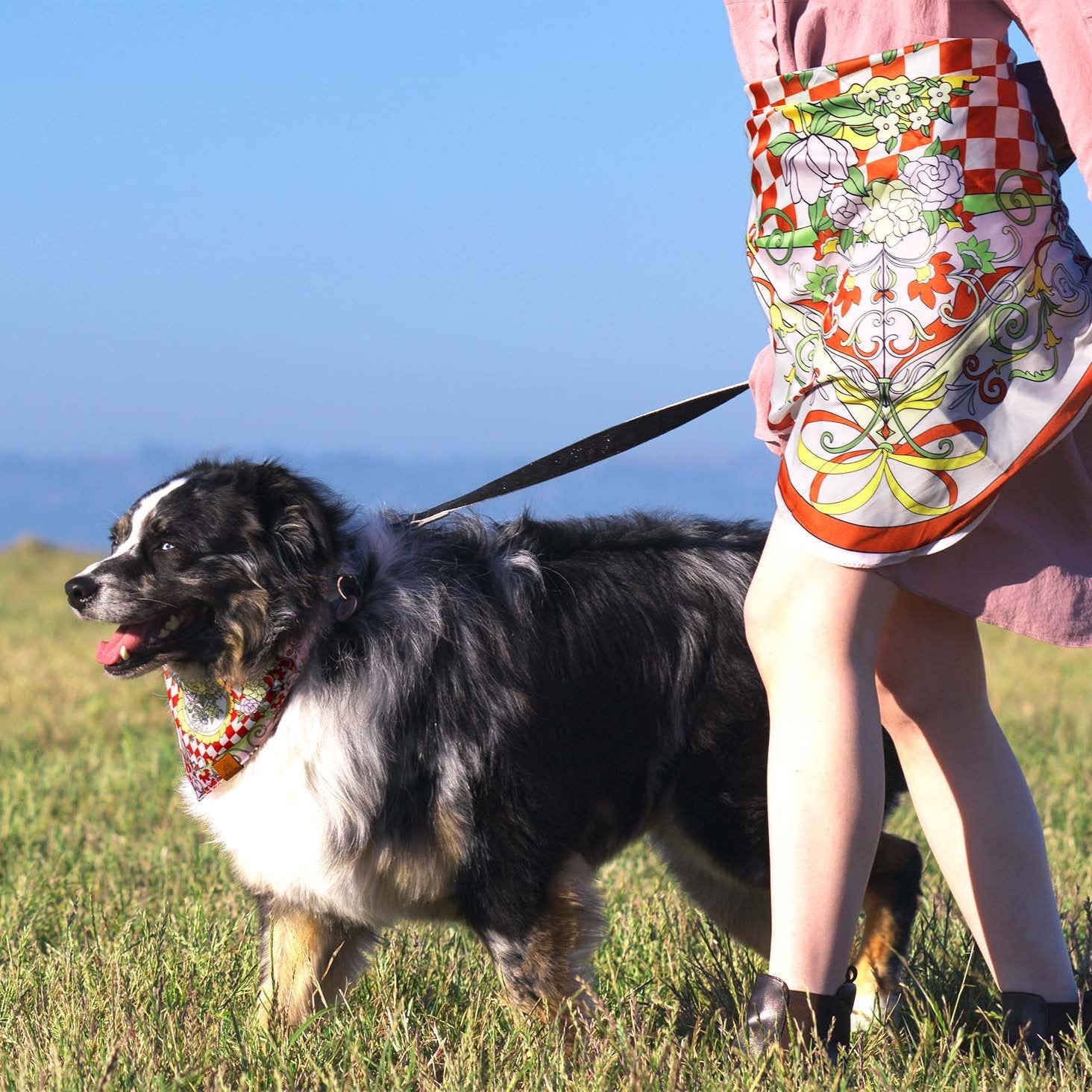 MemoCool Pet - The Gardenia Collection - Red - Pet Bandana - Human Silk Scarf - Paired Style