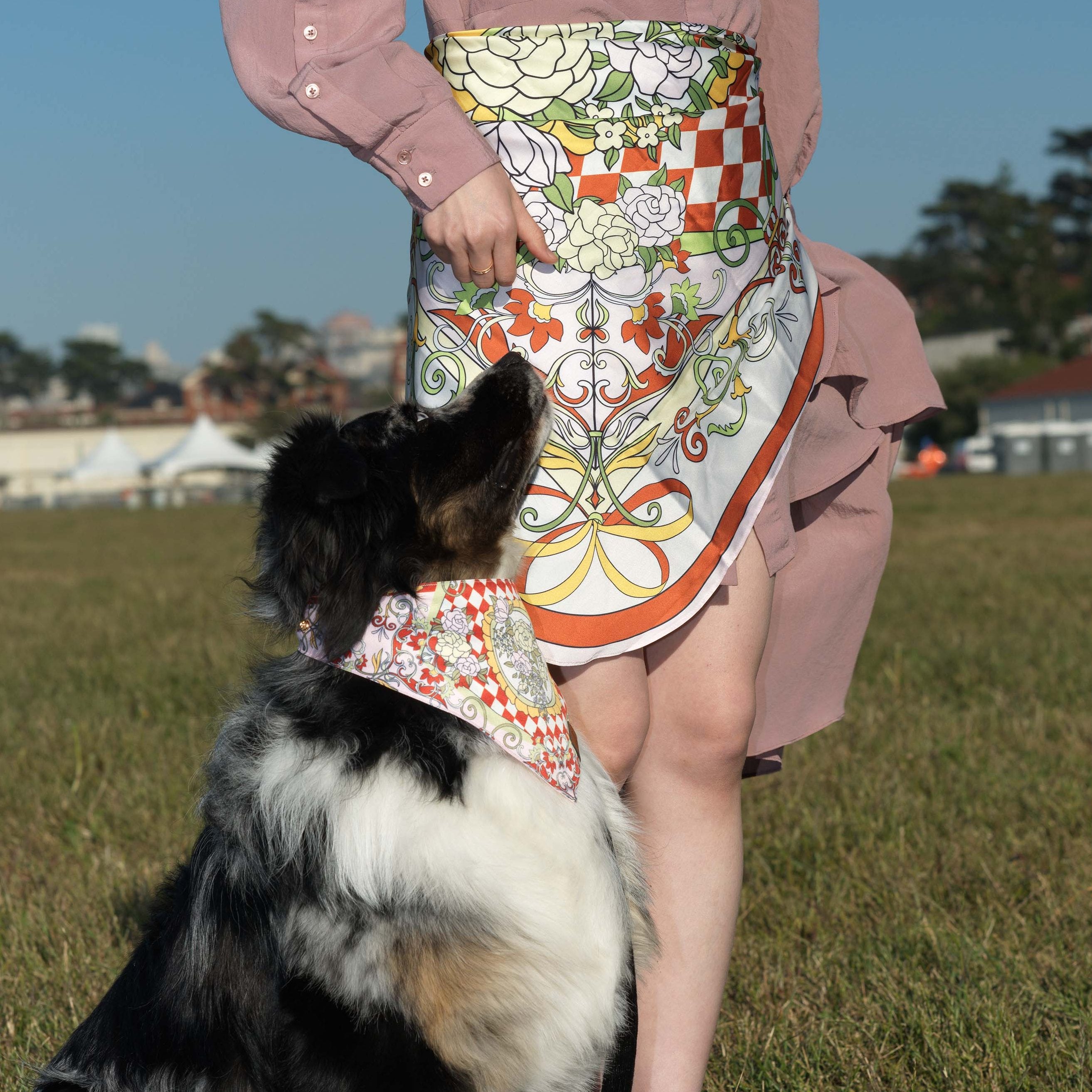MemoCool Pet - The Gardenia Collection - Red - Pet Bandana - Human Silk Scarf - Paired Style