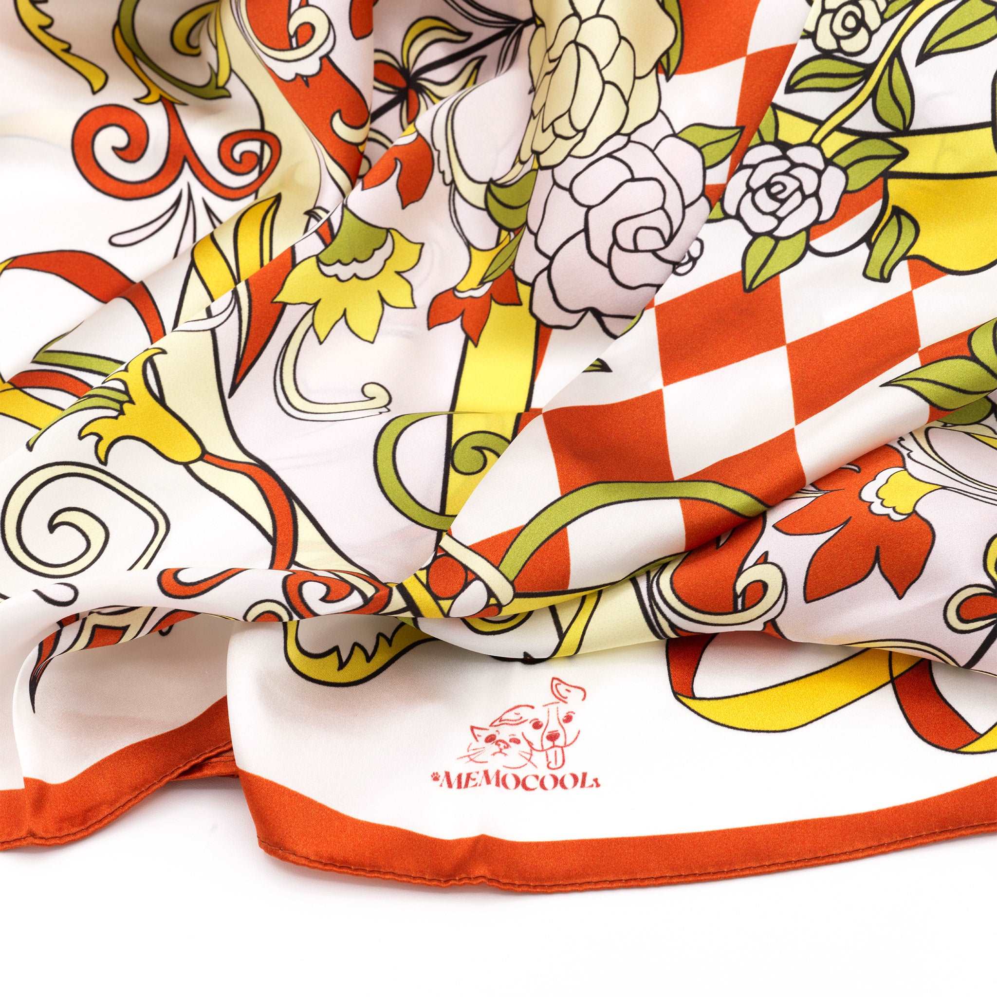 MemoCool Pet - The Gardenia Collection - Red Human Silk Scarf - Logo Detail