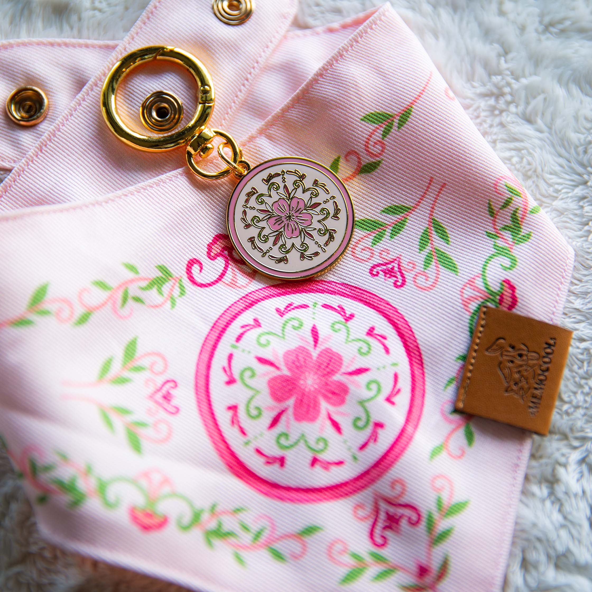 MemoCool_Pet - Vintage Garden Collection - Pink - Pet Bandana - Pet Tag - Paired Style